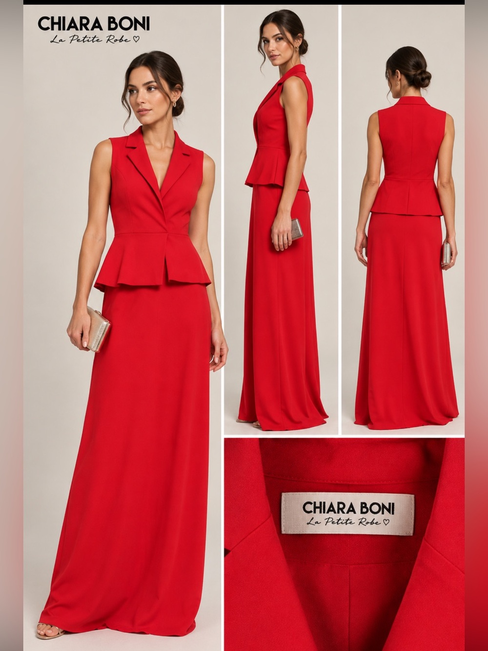Chiara Boni Vibrant Red Sleeveless Peplum Maxi Dress